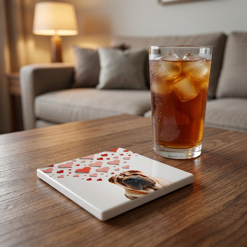 Chinese Shar-Pei ceramic coasters set of 4, lifestyle