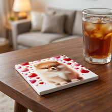 Pomeranian ceramic coasters set of 4, lifestyle