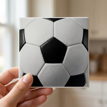 Soccer Ball ceramic coasters set of 4, in hand