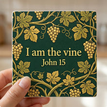Grafted Vine ceramic coasters set of 4, in hand