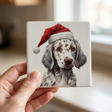 English Setter Puppy Drawing ceramic coasters set of 4, in hand