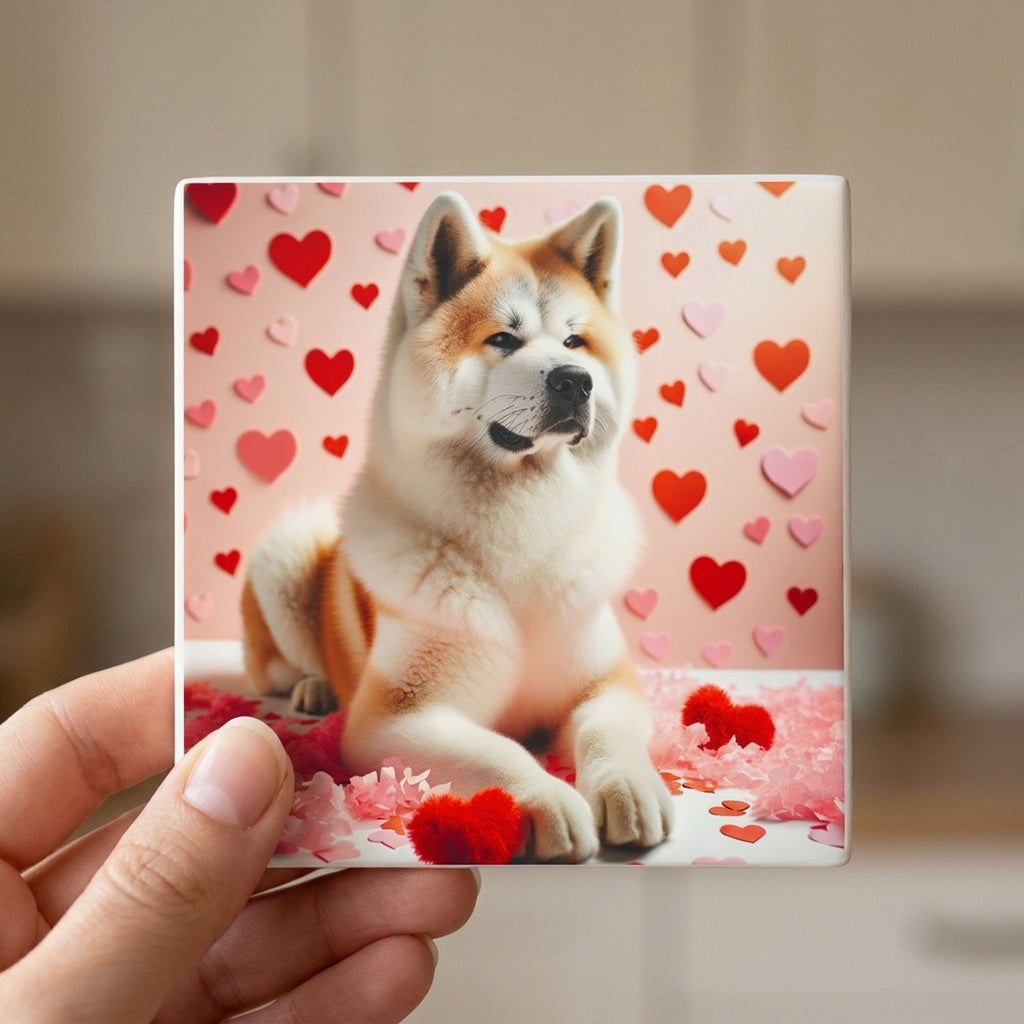 Akita ceramic coasters set of 4, in hand