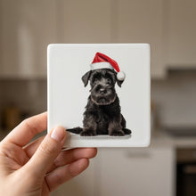 Giant Schnauzer Puppy ceramic coasters set of 4, in hand