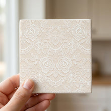 Floral Lace ceramic coasters set of 4, in hand