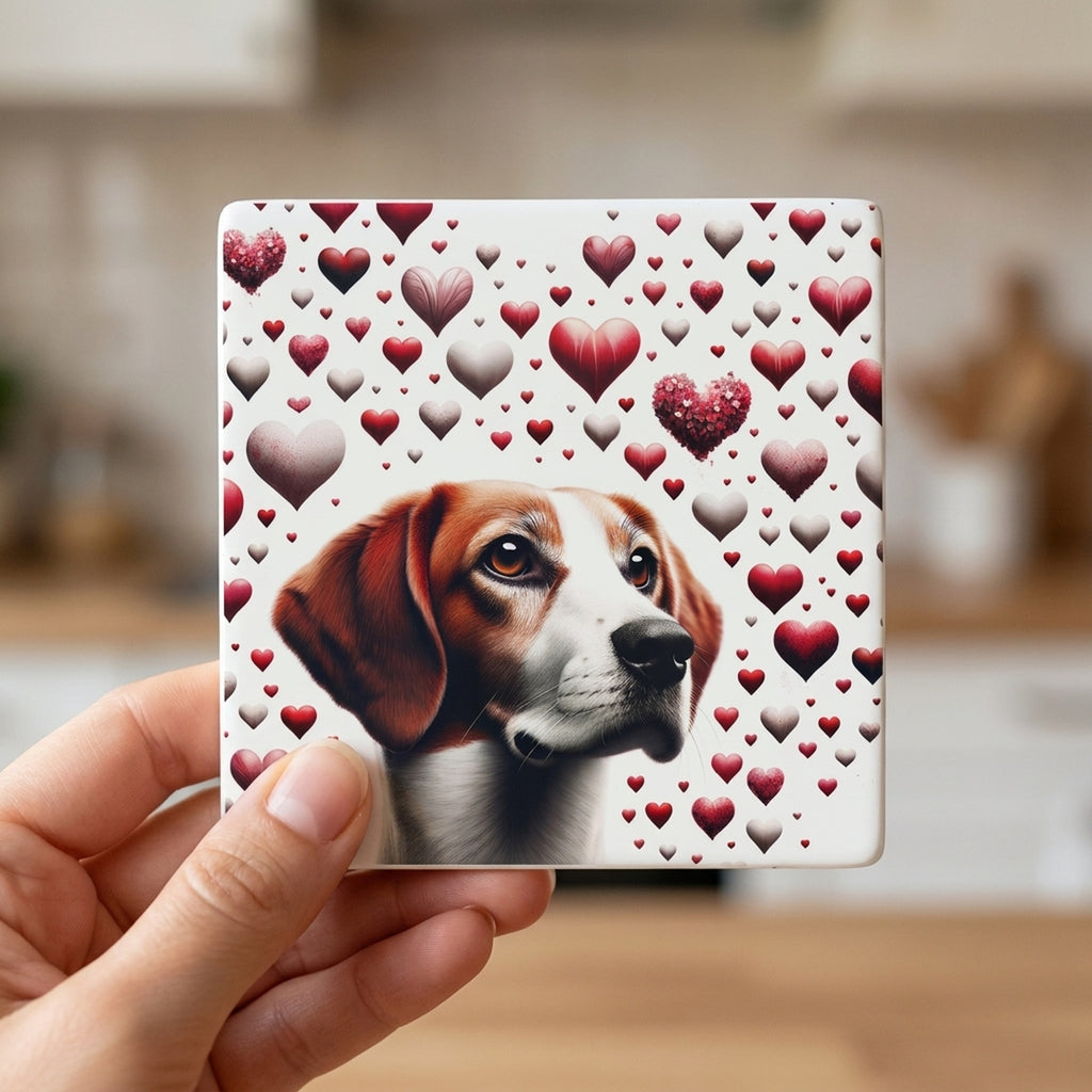 Beagle ceramic coasters set of 4, in hand