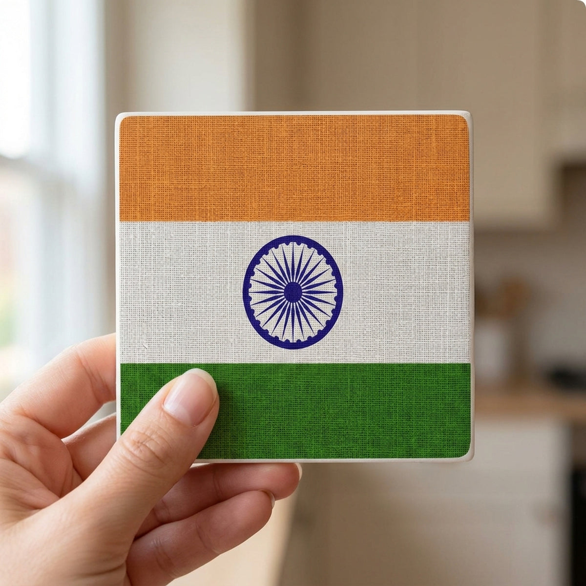 India Flag Pride ceramic coasters set of 4, in hand