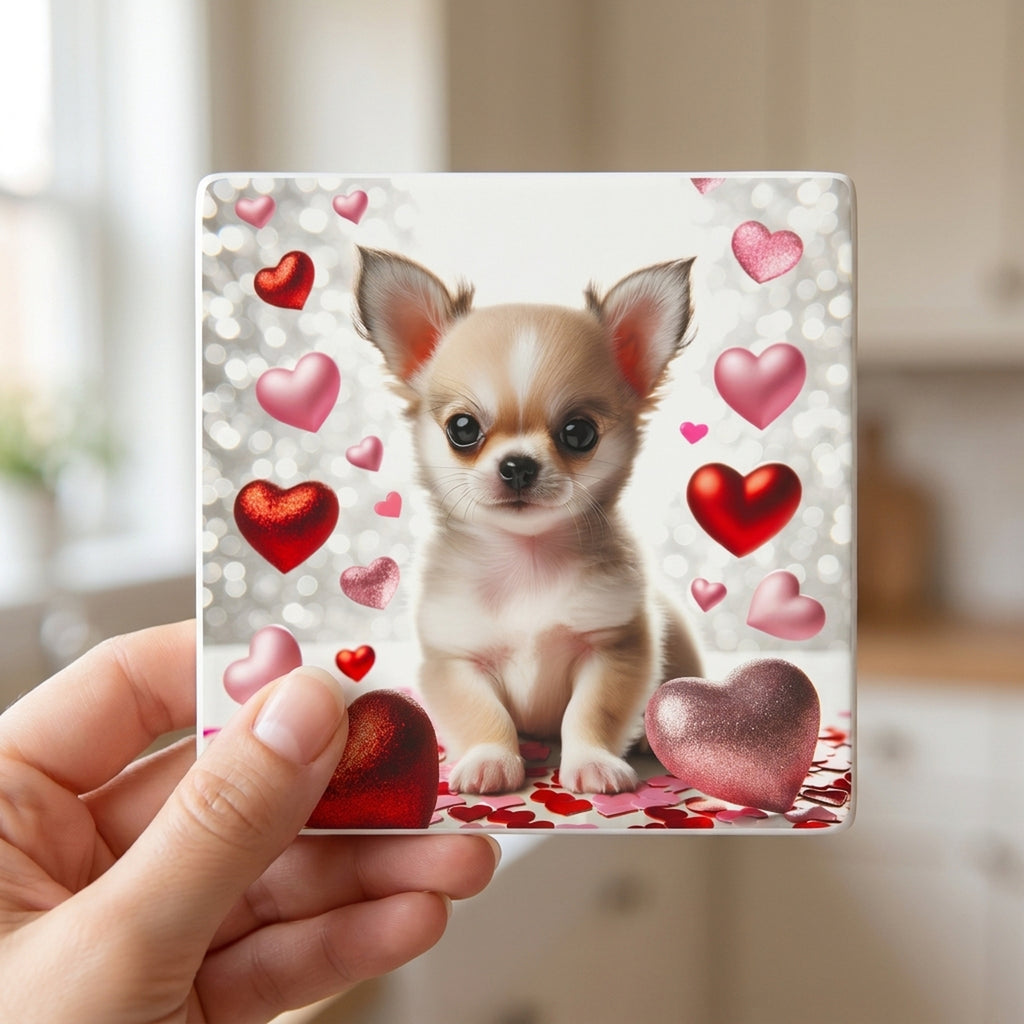 Chihuahua ceramic coasters set of 4, in hand