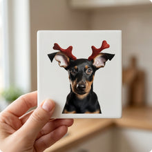 Doberman Pinscher Puppy ceramic coasters set of 4, in hand