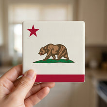 California State Flag ceramic coasters set of 4, in hand