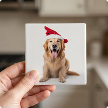 Golden Retriever ceramic coasters set of 4, in hand