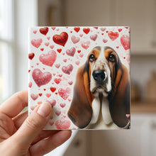 Basset Hound ceramic coasters set of 4, in hand