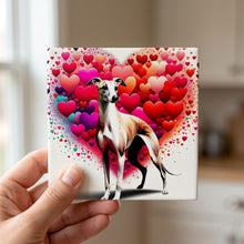 Whippet ceramic coasters set of 4, in hand