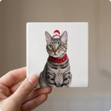 Egyptian Mau Cat ceramic coasters set of 4, in hand