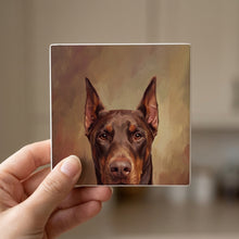 Doberman Portrait ceramic coasters set of 4, in hand