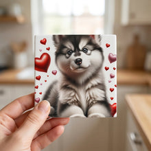Siberian Husky ceramic coasters set of 4, in hand