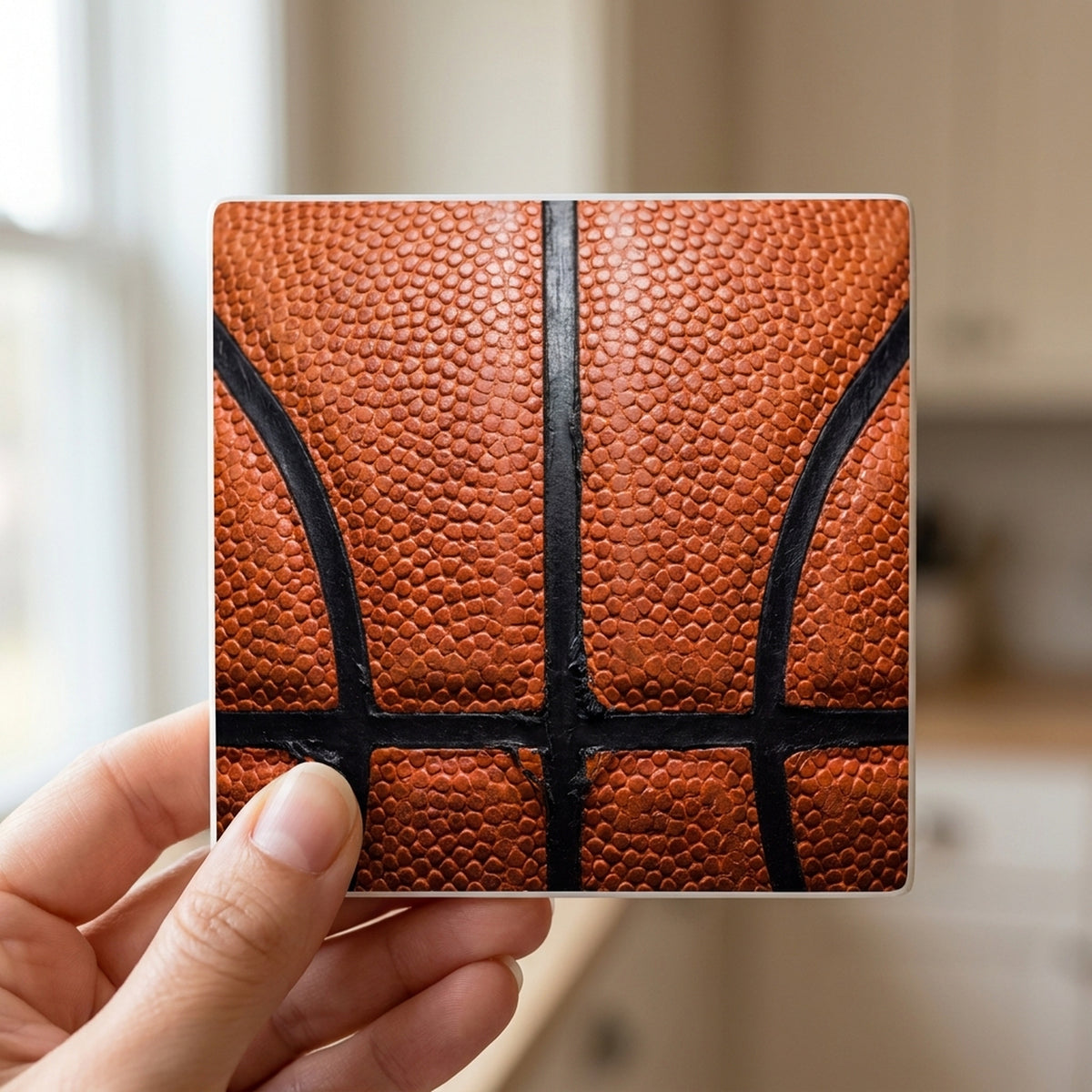 Basketball Texture ceramic coasters set of 4, in hand