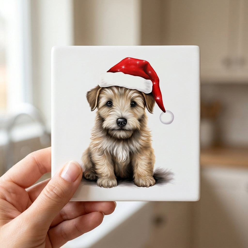 Glen of Imaal Terrier Puppy Drawing ceramic coasters set of 4, in hand