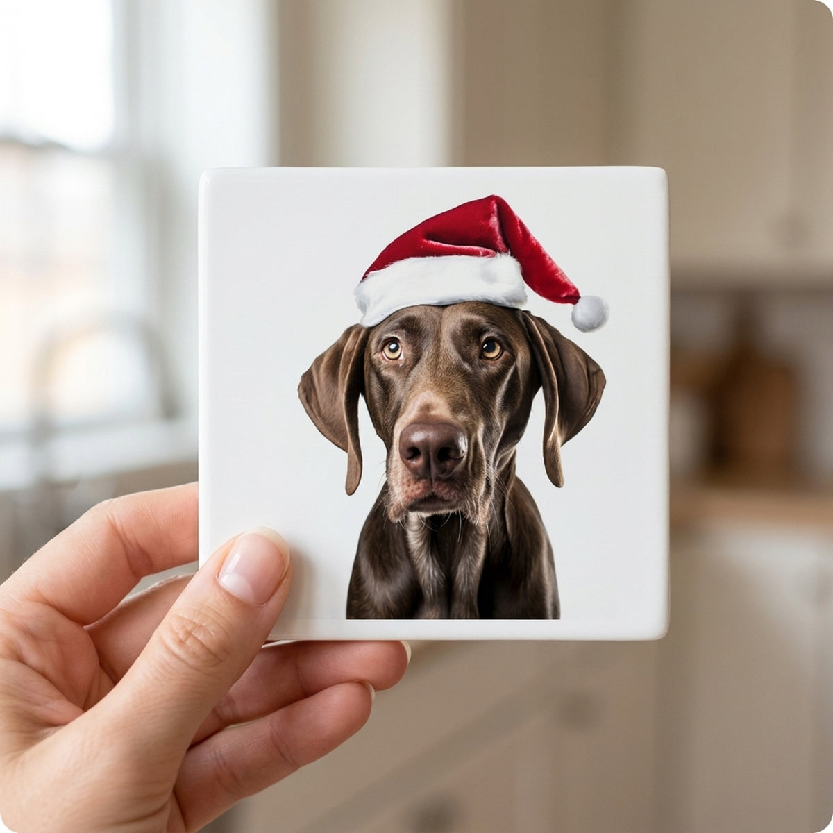 Plott Hound ceramic coasters set of 4, in hand