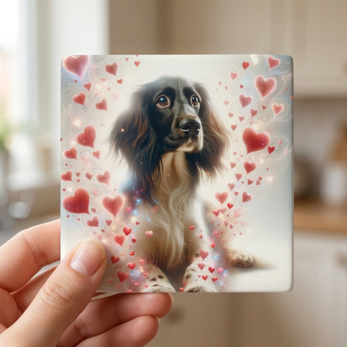 English Springer Spaniel ceramic coasters set of 4, in hand