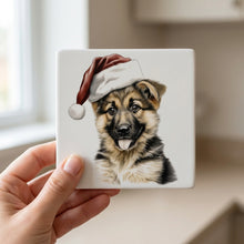 German Shepherd Dog Puppy Drawing ceramic coasters set of 4, in hand