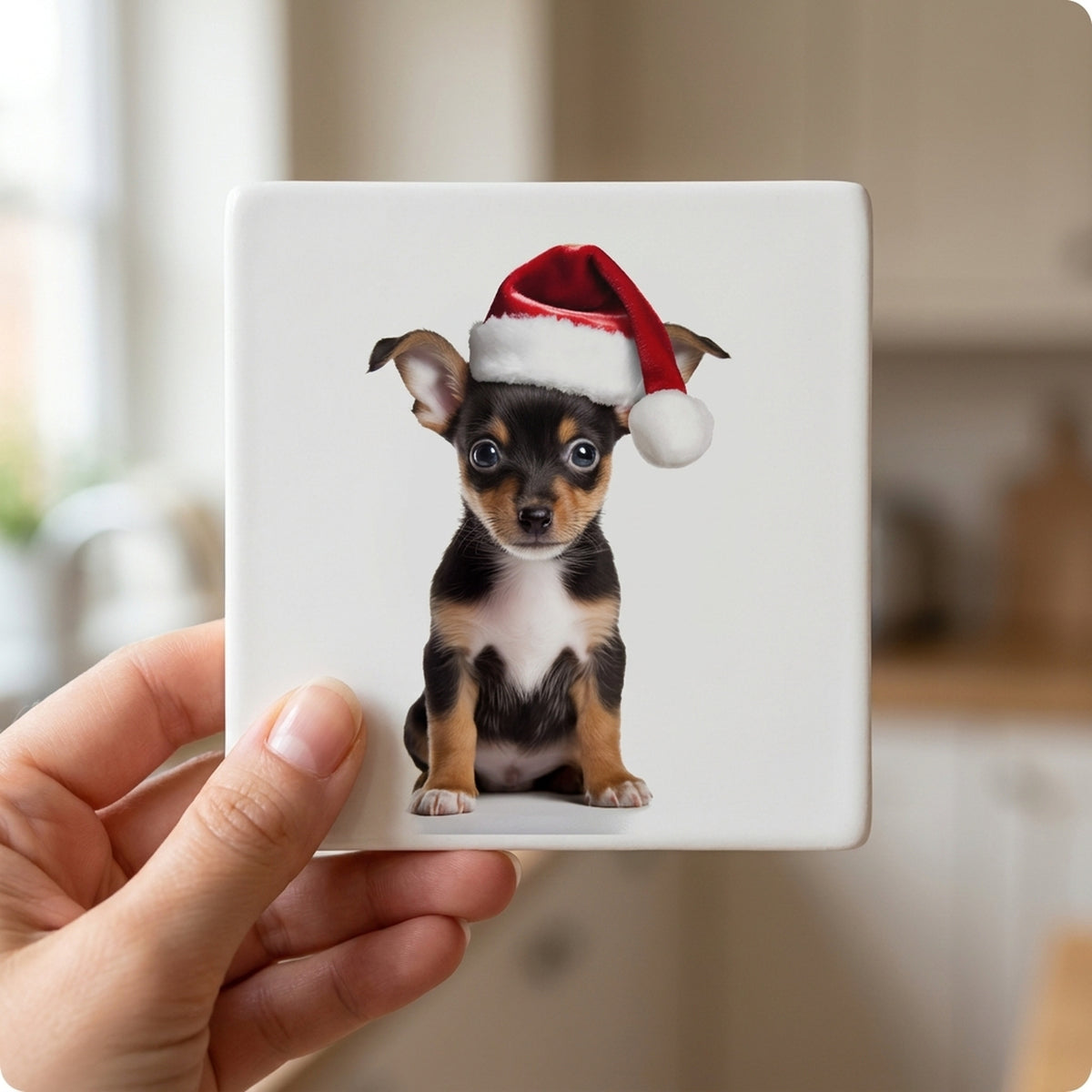 Toy Fox Terrier Puppy ceramic coasters set of 4, in hand