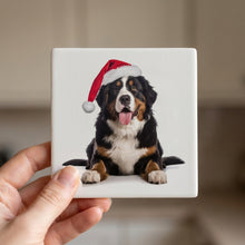 Greater Swiss Mountain Dog ceramic coasters set of 4, in hand