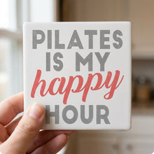 Pilates is My Happy Hour ceramic coasters set of 4, in hand