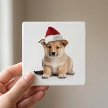 Norwegian Lundehund Puppy ceramic coasters set of 4, in hand