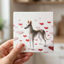 Ibizan Hound ceramic coasters set of 4, in hand