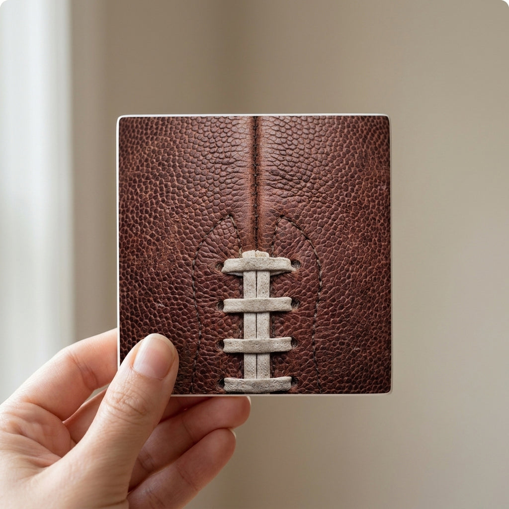 Football Pigskin ceramic coasters set of 4, in hand