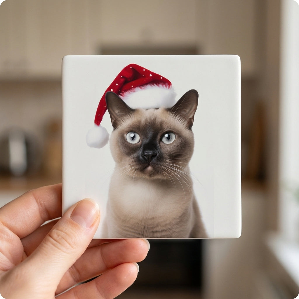 Burmese Cat ceramic coasters set of 4, in hand
