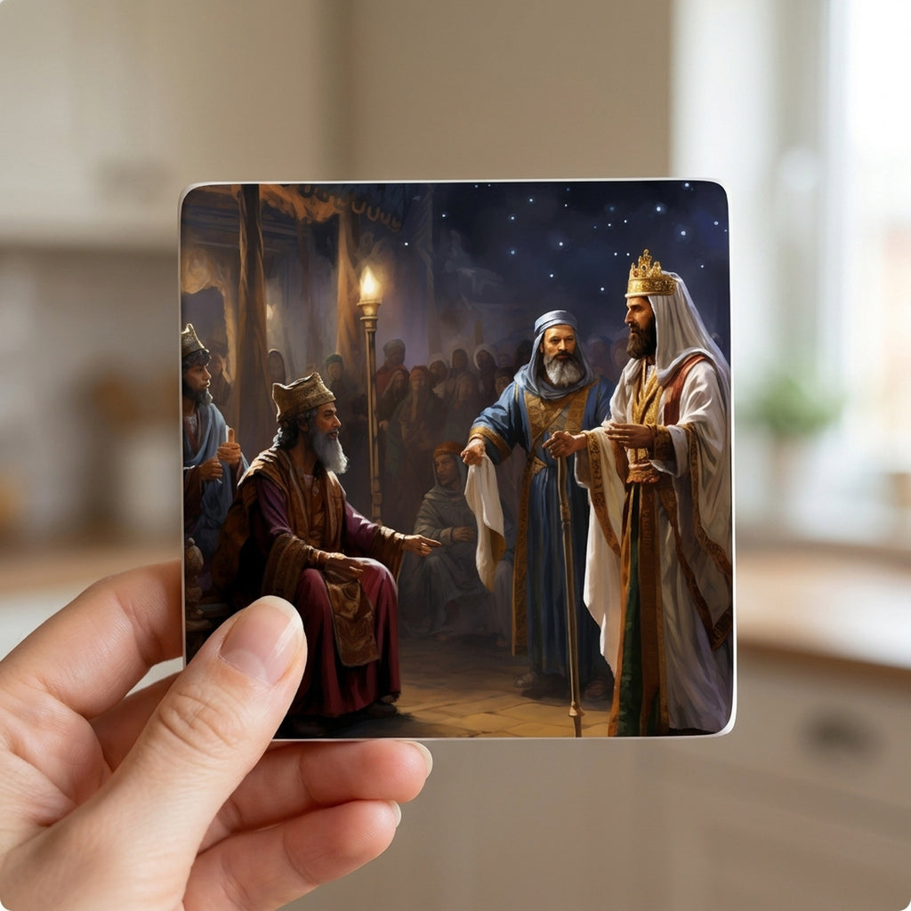 Starry Night Magi ceramic coasters set of 4, in hand