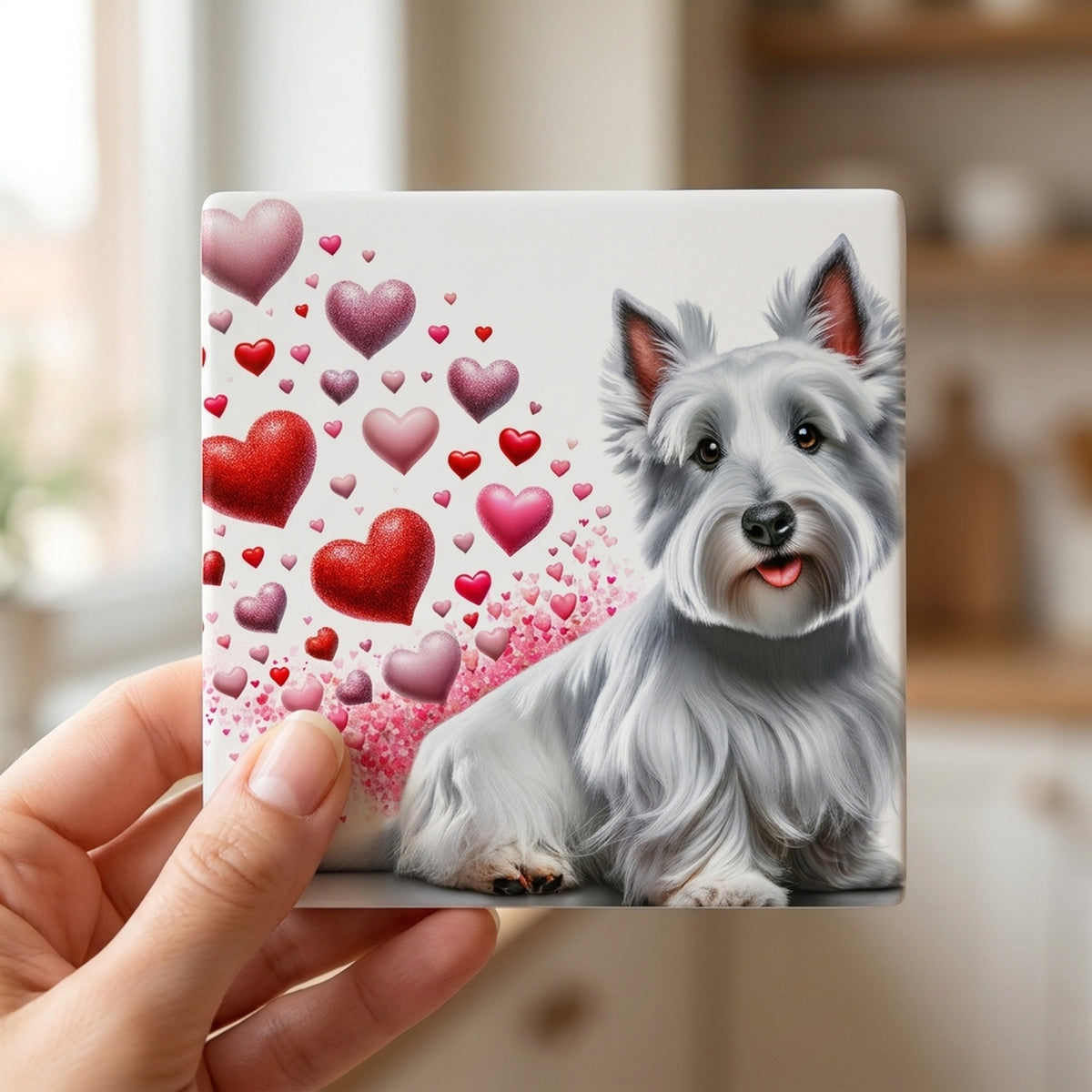 West Highland White Terrier ceramic coasters set of 4, in hand