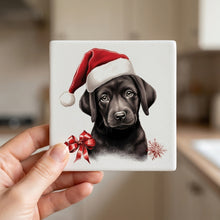 Labrador Retriever Puppy Drawing ceramic coasters set of 4, in hand