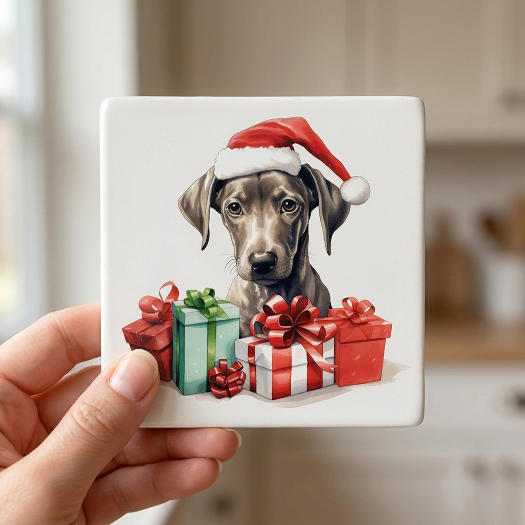 Azawakh Puppy Drawing ceramic coasters set of 4, in hand