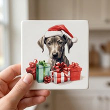 Azawakh Puppy Drawing ceramic coasters set of 4, in hand