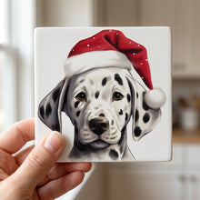 Dalmatian Puppy Drawing ceramic coasters set of 4, in hand