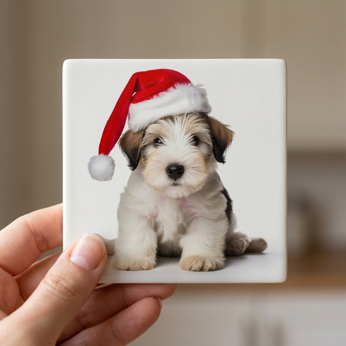 Sealyham Terrier Puppy ceramic coasters set of 4, in hand