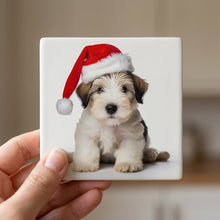 Sealyham Terrier Puppy ceramic coasters set of 4, in hand