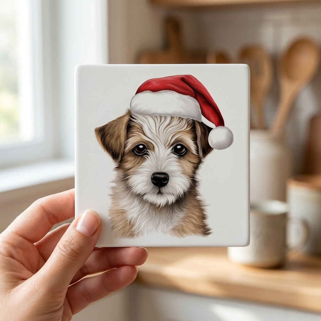 American Hairless Terrier Puppy Drawing ceramic coasters set of 4, in hand