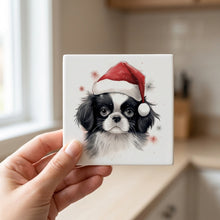 Japanese Chin Puppy Drawing ceramic coasters set of 4, in hand