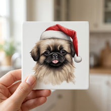 Pekingese Puppy Drawing ceramic coasters set of 4, in hand