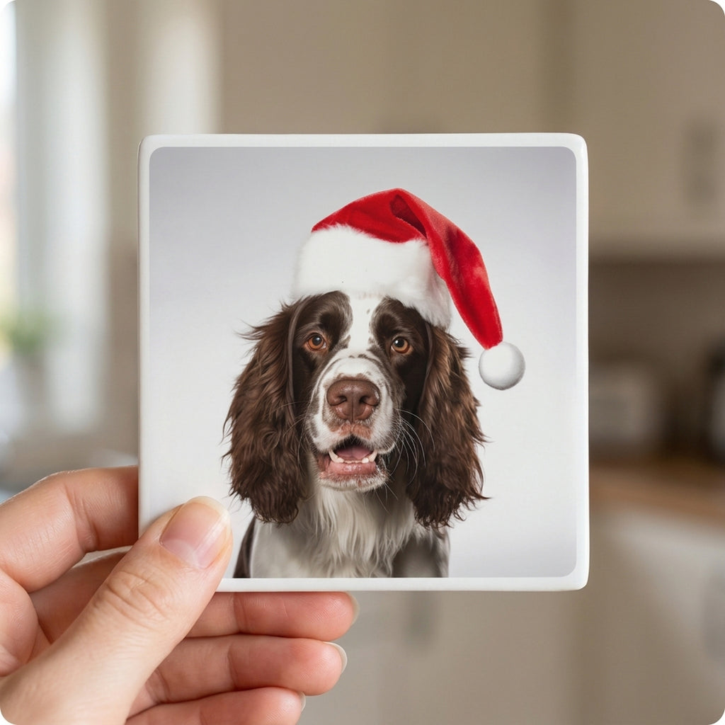 English Springer Spaniel ceramic coasters set of 4, in hand