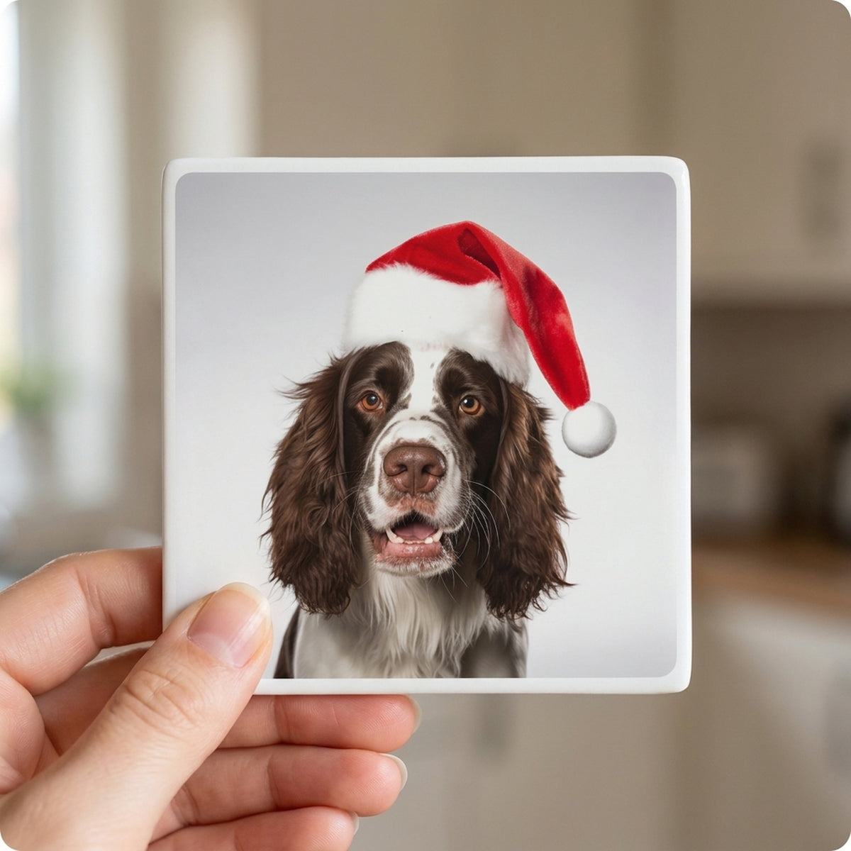 English Springer Spaniel ceramic coasters set of 4, in hand
