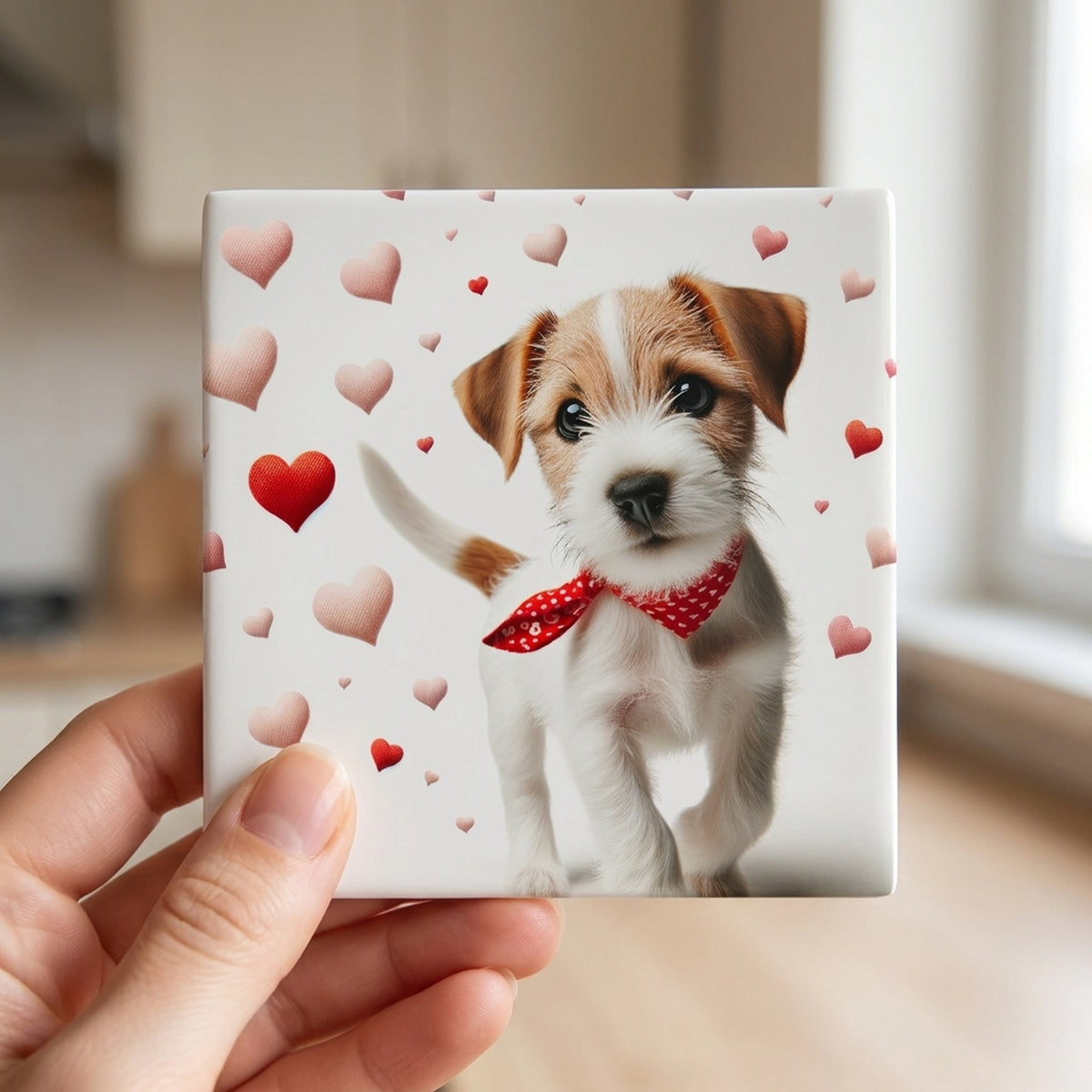 Jack Russell Terrier ceramic coasters set of 4, in hand