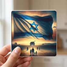 Israeli Flag Sunrise ceramic coasters set of 4, in hand