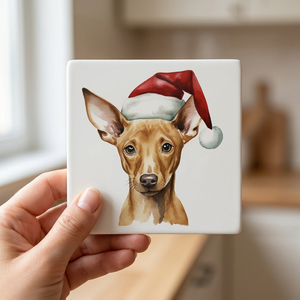 Pharaoh Hound Puppy Drawing ceramic coasters set of 4, in hand