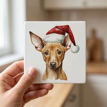 Pharaoh Hound Puppy Drawing ceramic coasters set of 4, in hand