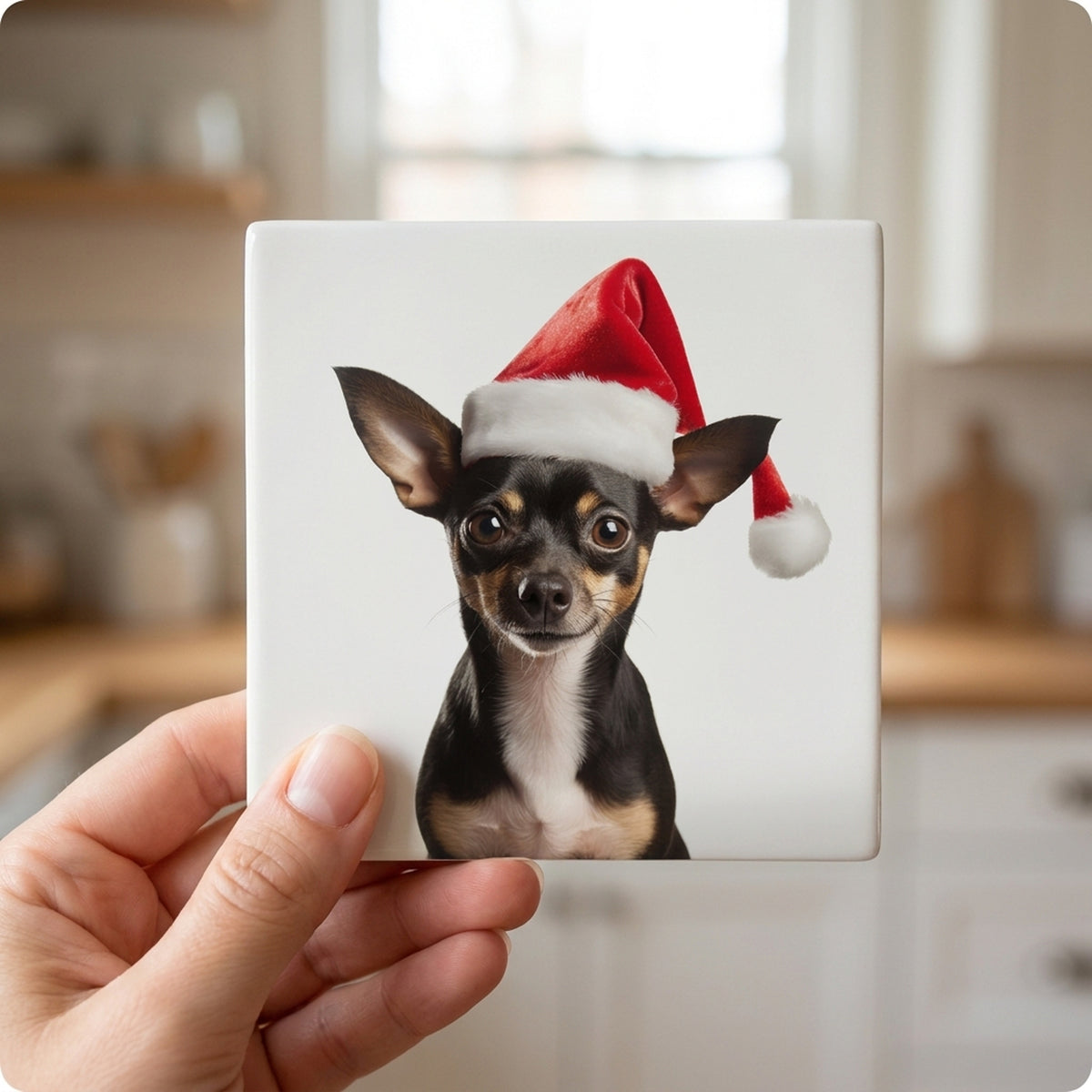 Rat Terrier ceramic coasters set of 4, in hand