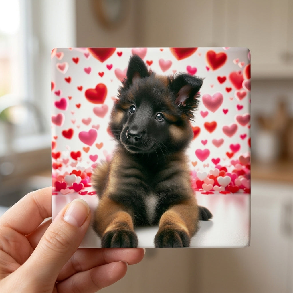 German Shepherd Dog ceramic coasters set of 4, in hand